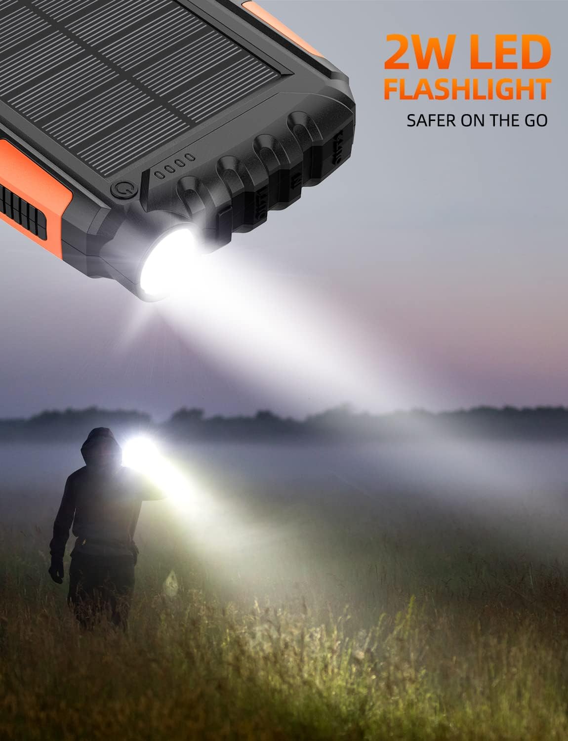 Solar Charger Power Bank 42800mAh, Portable Charger, Solar Power Bank,External Battery Pack 5V3.1A Qc 3.0 Fast Charger Built-in Super Bright Flashlight (Orange)