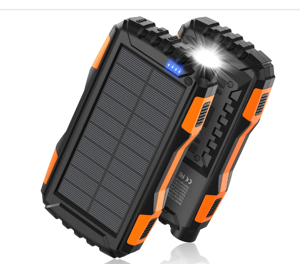 Solar Charger Power Bank 42800mAh, Portable Charger, Solar Power Bank,External Battery Pack 5V3.1A Qc 3.0 Fast Charger Built-in Super Bright Flashlight (Orange)