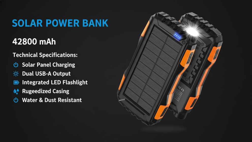 Power-Bank-Solar-Charger - 42800mAh Portable Charger,Solar Power Bank,External Battery Pack 5V3.1A Qc 3.0 Fast Charger Built-in Super Bright Flashlight (Orange)